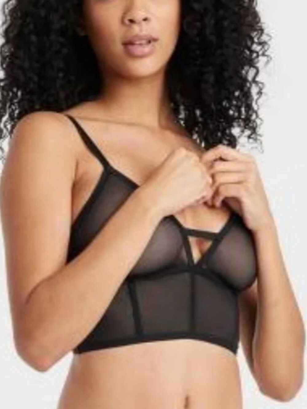 Auden Black Semi Sheer Unlined Longline Bralette XL